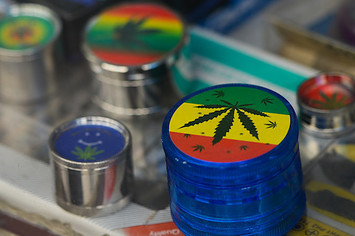 A view of small gift boxes with images of Marijuana.