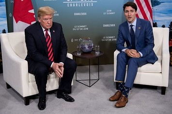Donald Trump and Justin Trudeau hold a meeting on the sidelines of the G7 Summit