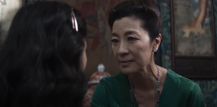 Michelle speaking as Eleanor in Crazy Rich Asians