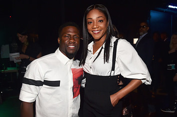 Actors Kevin Hart (L) and Tiffany Haddish attend CinemaCon 2018 Universal Pictures.