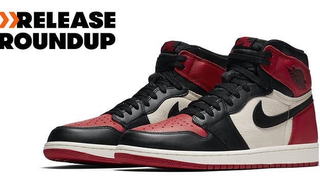 This week's Release Roundup includes Pharrell Williams' 'Blank Canvas' pack, 'Gundam' Air Max 98s, and the 'Bred Toe' Air Jordan 1.