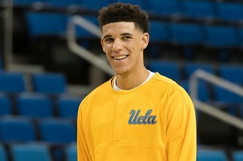 Lonzo Ball laughs before a UCLA game.