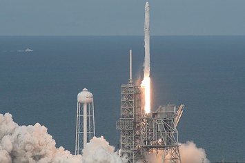 the SpaceX Falcon 9 rocket, with the Dragon spacecraft onboard, launches