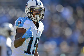 Titans wide receiver Tajae Sharpe gestures during a game against the Chargers.