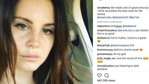 Lana took to IG to tease fans with a snippet of a new Boi-1da-produced song f/ ASAP Rocky and Playboi Carti. We think.