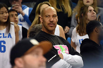 Lavar Ball looks on in the stands before the game between the UCLA and Washington State.