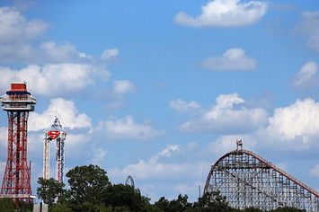 A view of The Texas Giant roller coaster (R) at Six Flags Over Texas