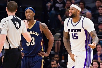 DeMarcus Cousins reacts to Buddy Hield nailing him in the groin.