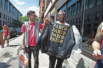 Jon Sherman, left, and Kobla Hargett, of Boston, showed off their merchandise.