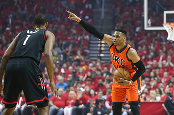 Russell Westbrook Rockets Thunder Game 2 2017 Pointing