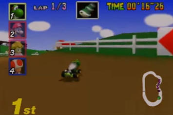 Moo Moo Farm track, featuring Yoshi in first place.