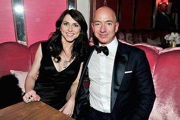 Jeff Bezos and writer MacKenzie Bezos attend the Amazon Studios Oscar Celebration