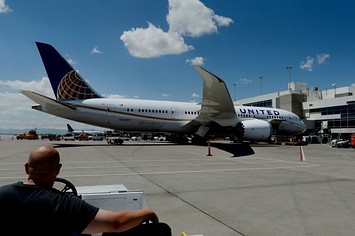United plane prepares for takeoff.