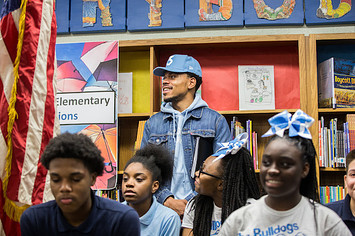 Chance the Rapper announcing his $1 million to Chicago public schools.