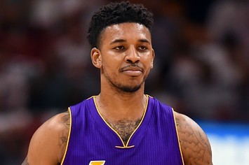 Nick Young reacts to a call on the court.