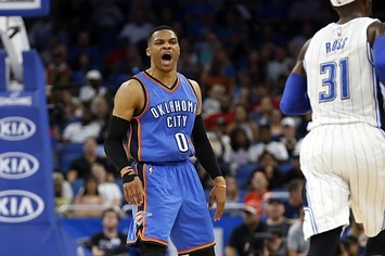 Russell Westbrook yells during a game against the Magic.
