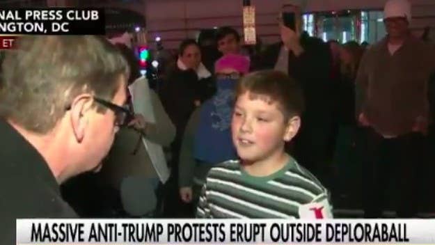 The viral "screw our president" protester is Drew Carey's kid.