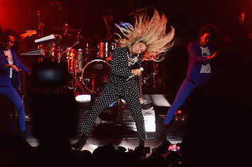Beyonce performs on stage during a Get Out The Vote concert