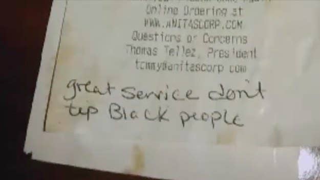 A Virginia woman alleges that a white couple left her a racist note that read, "Great service, don't tip black people." 