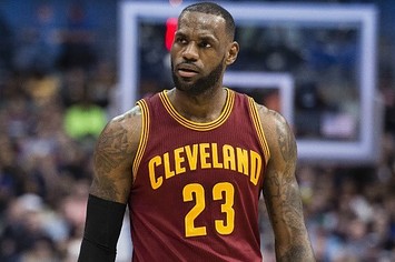 LeBron James walks down the floor during a Cavaliers game.