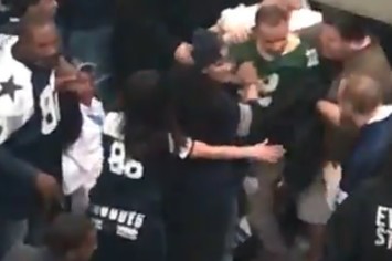 Cowboys fans beat up a Packers fan.