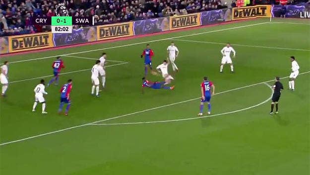 In the English Premier League, Crystal Palace's Wilfried Zaha scores a bonkers goal to tie up the game (briefly anyway) against Swansea City.