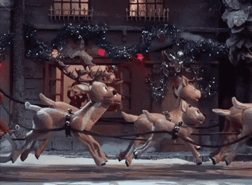 Reindeers pulling Santa&#x27;s sleigh