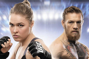 Conor McGregor and Ronda Rousey on the cover of EA Sports UFC 2.