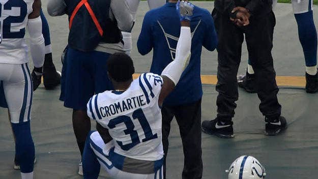Antonio Cromartie's wife Terricka claims he was cut by the Colts earlier this season for kneeling during the national anthem.