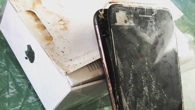 A Reddit user shares photos of a scorched iPhone 7 Plus that allegedly exploded in its packaging.
