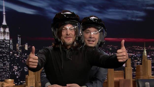Norman Reedus stopped by 'The Tonight Show With Jimmy Fallon' to pretend ride motorycles and talk 'The Walking Dead.'