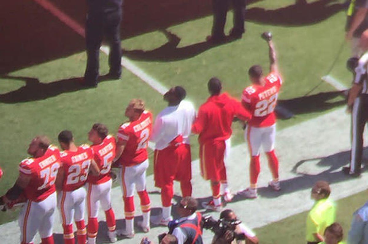 Chiefs' Marcus Peters sits for national anthem in season opener