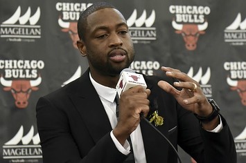 Dwyane Wade speaks during his Bulls introductory press conference.