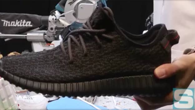 We used a Makita electric saw and went to work on a lineup of sneakers consisting of Nike Air Maxes and the adidas Yeezy 350 Boost.