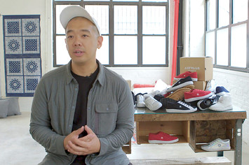 Jeff Staple in New York in front of a table of 2016 Airwalk Classics.