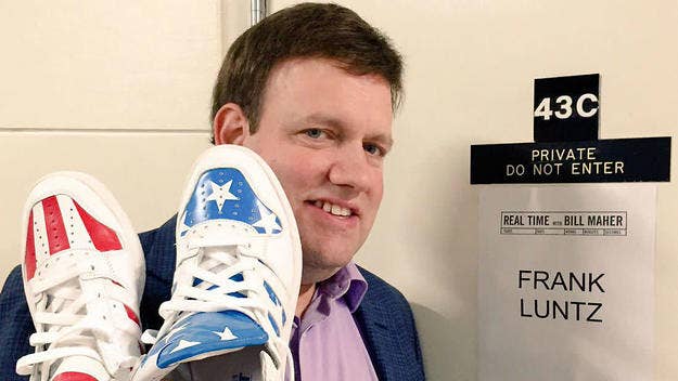 When Frank Luntz stepped on stage wearing Jeremy Scott's USA-themed adidas JS Wings 2.0, Bill Maher went into full "What are thooooose? mode.