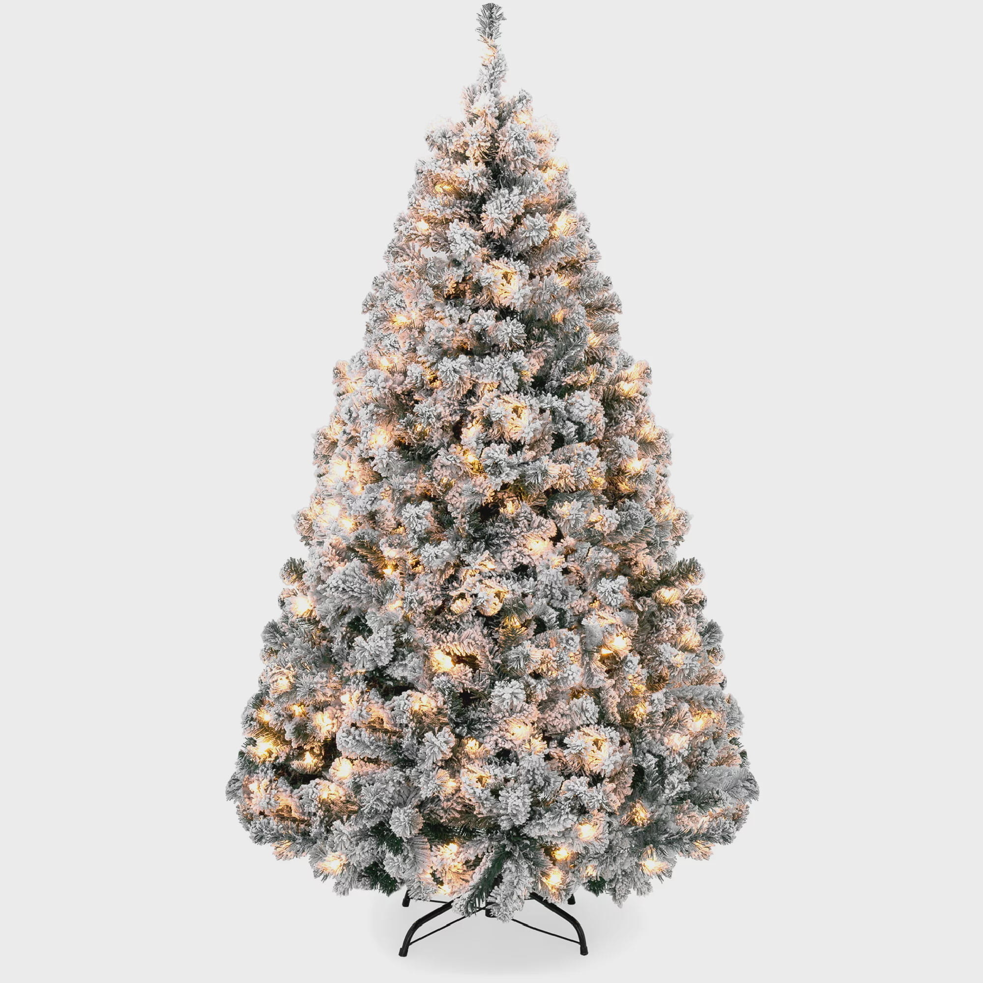 faux Christmas tree with white snowy branches and white lights