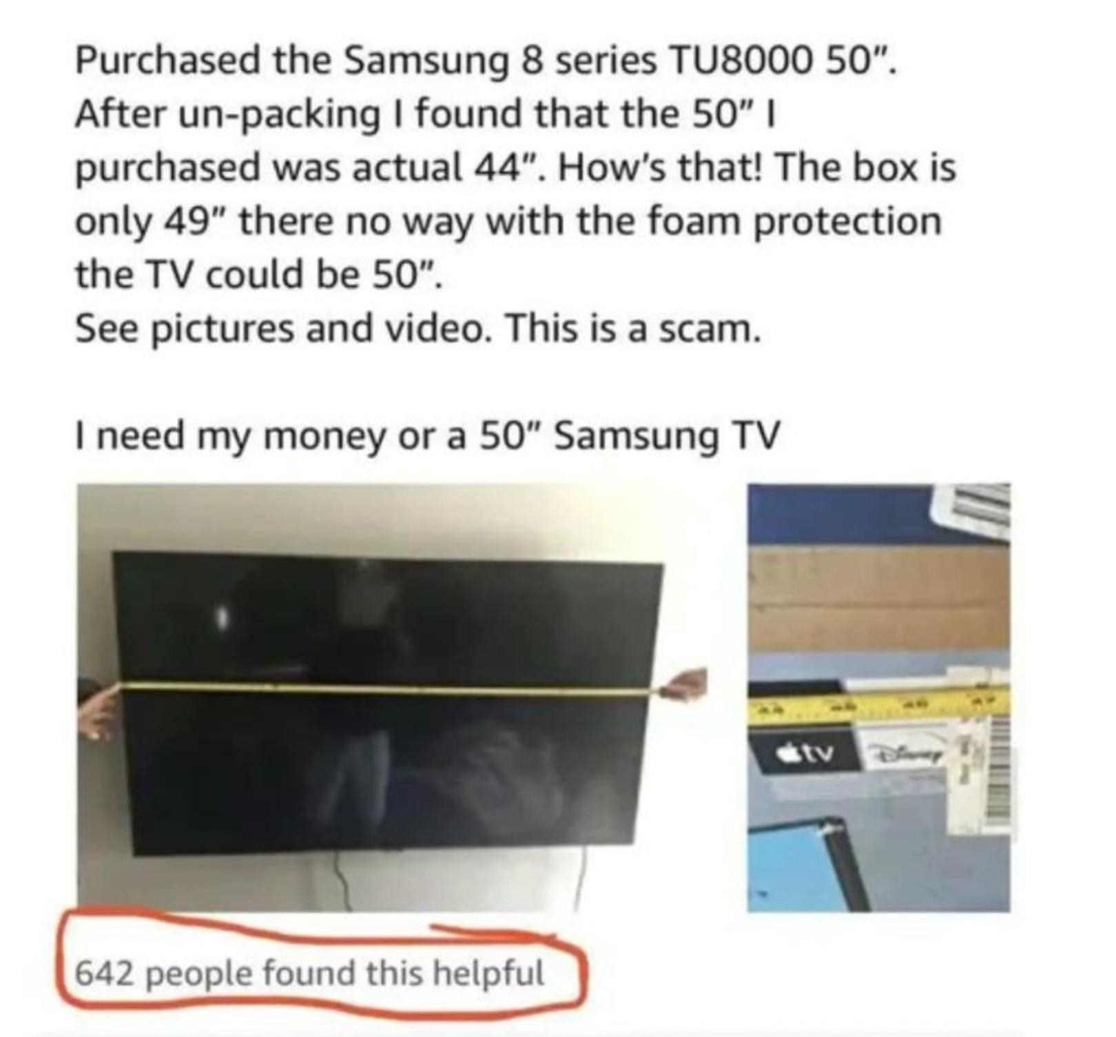Person who doesn&#x27;t understand how TVs are measured