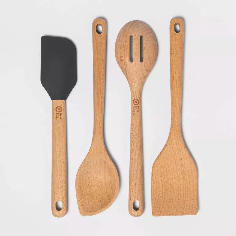 Four wood utensils