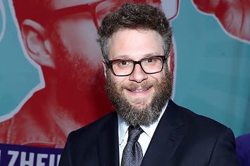 Seth Rogen shows off his specially embroidered bag of Crown Royal XR.
