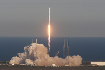 A SpaceX Falcon 9 rocket carrying a TESS spacecraft lifts off on Wednesday, April 18, 2018.