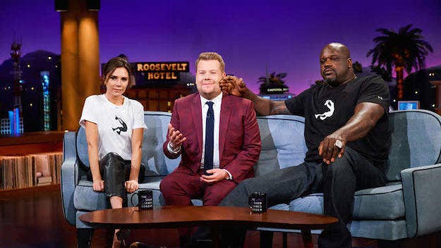 Victoria Beckham and James Corden join the NBA star in the weather-themed parody. 