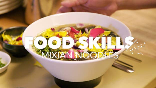 At Little Tong Noodle Shop, chef Simone Tong pairs her mixian with home-style chicken broth, fermented chiles, and Chinese tea eggs. Covered with edible flowers, and topped with items like chicken confit and minced pork, mixian is as beautiful as it is hearty. We take a closer look on this episode of Food Skills. 