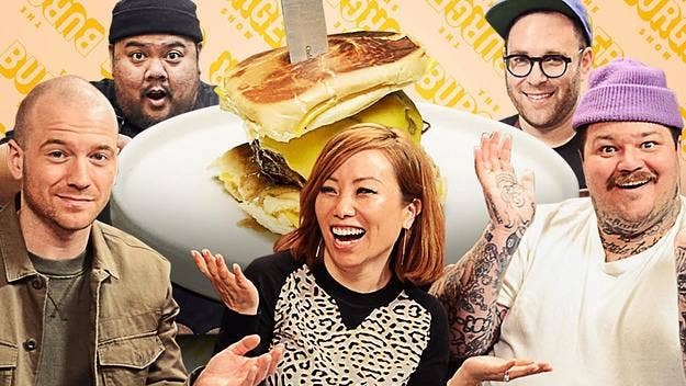 Sean Evans, Matty Matheson, and Miss Info judge an epic burger battle between Alvin Cailan and Top Chef alum Ilan Hall in episode four of The Burger Show. 