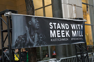 A general view of a rally protesting the imprisonment of Meek Mill