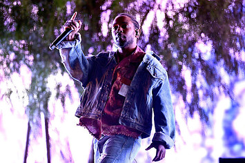 Kendrick Lamar performs as a special guest on the Coachella stage.