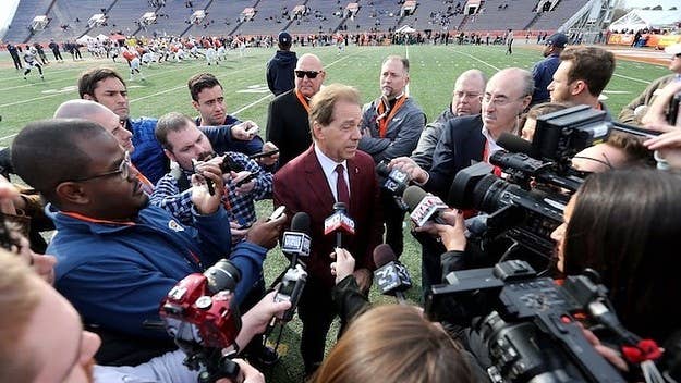 Nick Saban is not bowing down to LeBron James' company's legal threats.