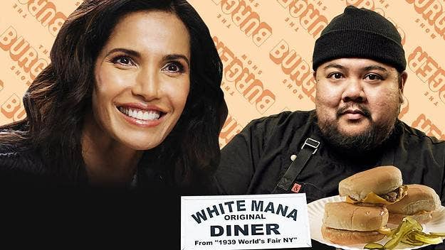 Padma Lakshmi and Alvin Cailan eat New Jersey's classic diner burger at the White Mana in the latest episode of The Burger Show.