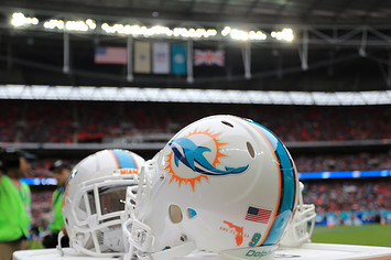 Miami Dolphins helmets.