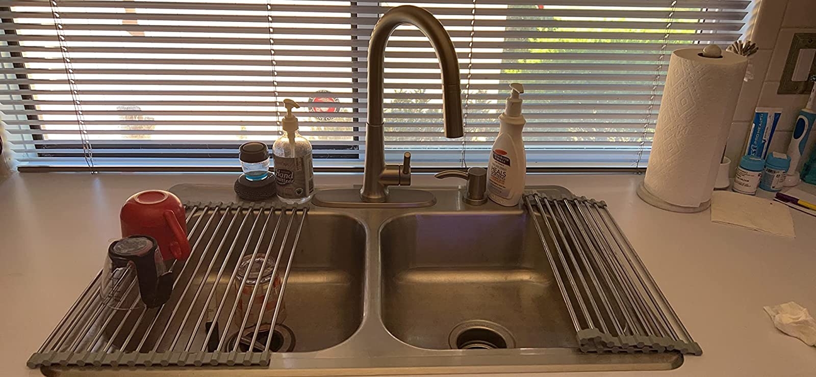 Reviewer image of two drying racks on a double sink